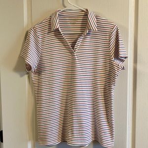 L.L. Bean Red White Blue Striped V Collar Top - Size L